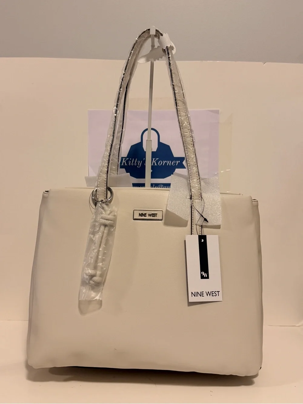 NWT Nine West Off White Eris Tote Bag – Vegan Leather Elegant Women's Handbag